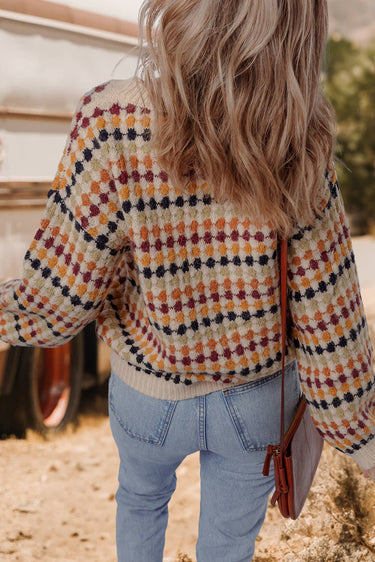 Colorblock Dotty Striped Knit Sweater | Cozy Drop Shoulder Pullover
